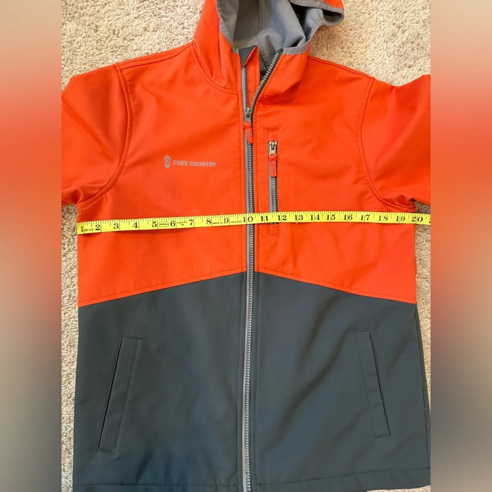 Free Country SZ XXL 14-16 boys orange/grey hooded jacket. Like new